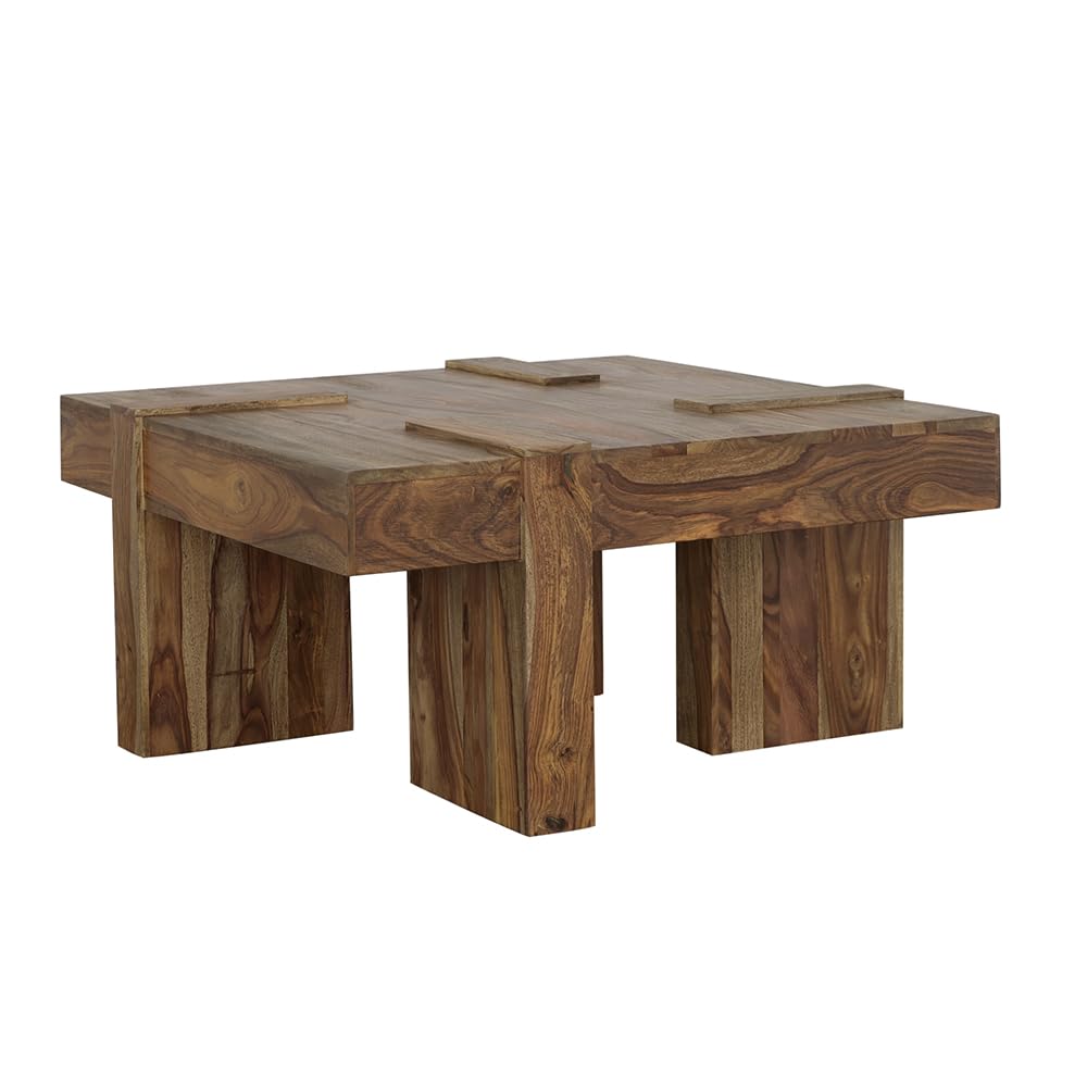 Sheesham Wood Square Coffee Table with Wooden Legs Q536