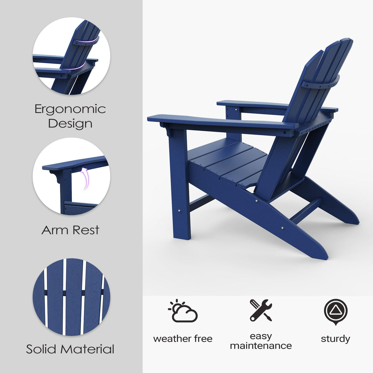 HDPE All-Weather Adirondack Chair 380 lbs Capacity Dark Blue W642