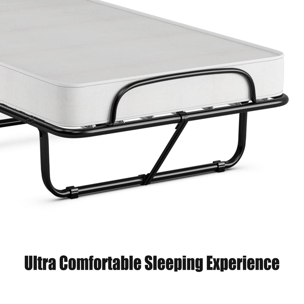 Folding Bed with Memory Foam Mattress and Metal Frame on Wheels X3481