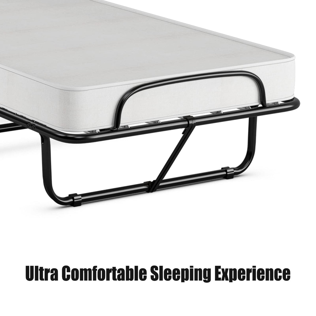 Folding Bed with Memory Foam Mattress and Metal Frame on Wheels X3481