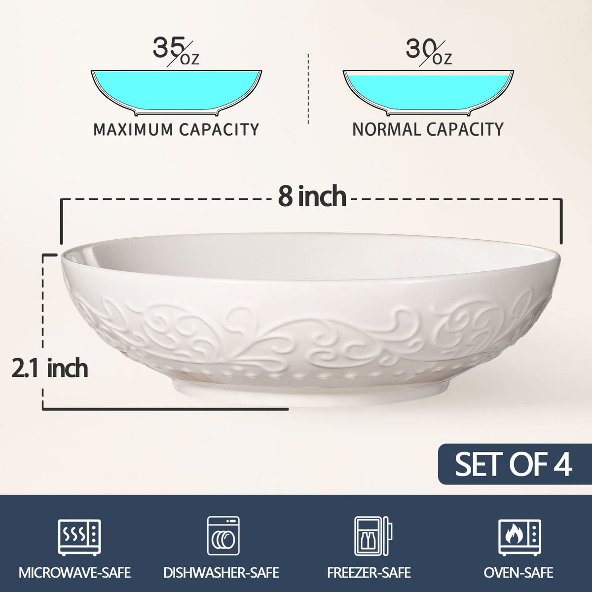 42oz Ceramic Ramen Bowl Set of 4 H4105