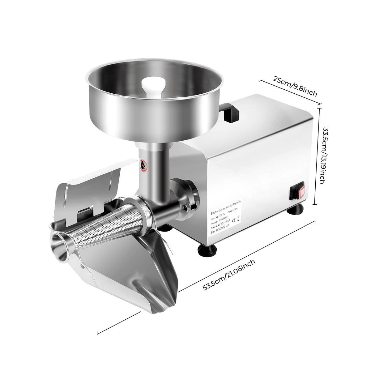 110V 450W Stainless Steel Electric Tomato Strainer Z341