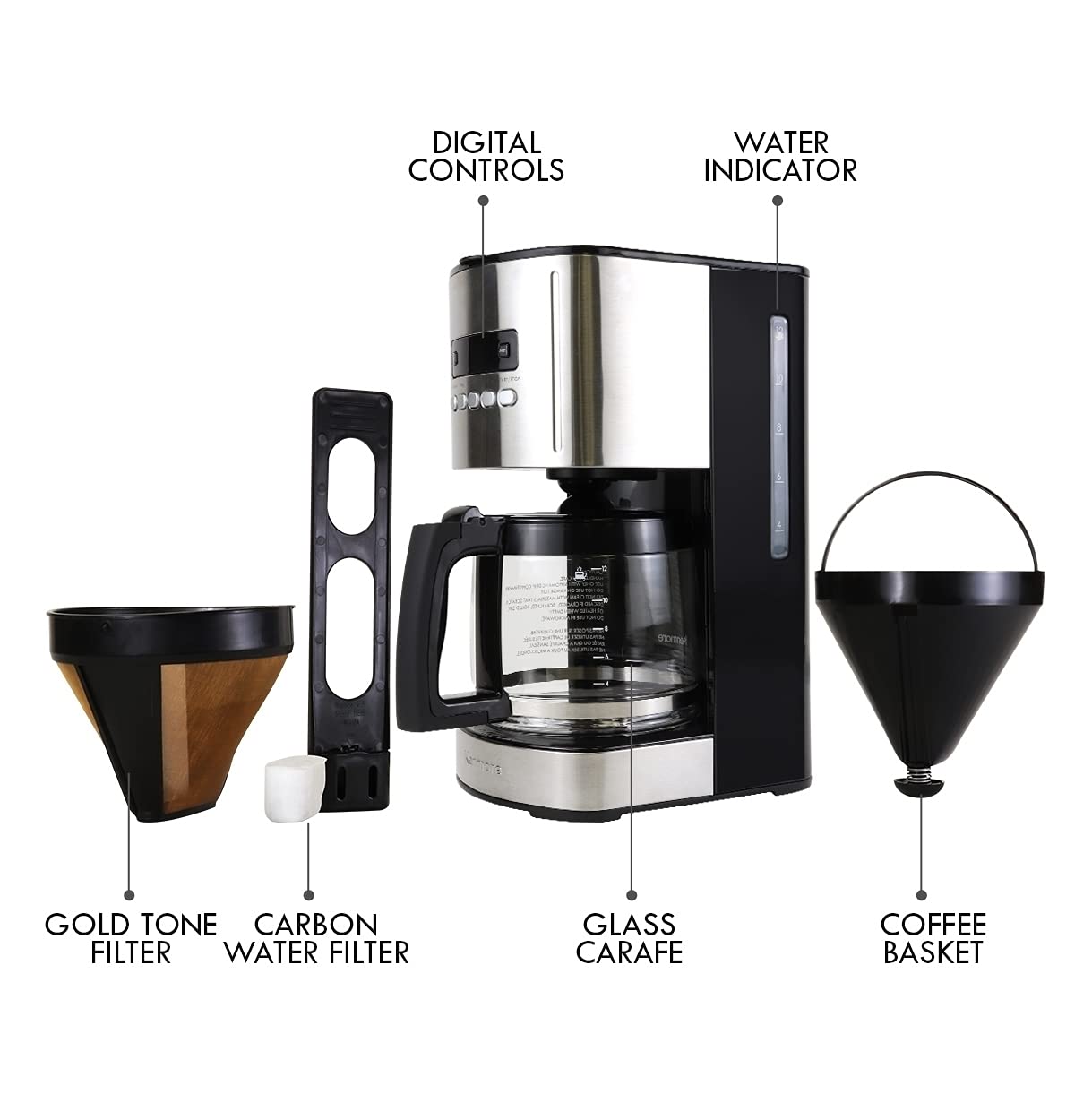 12 Cup Programmable Drip Coffee Maker with Glass Pot, Black U998017