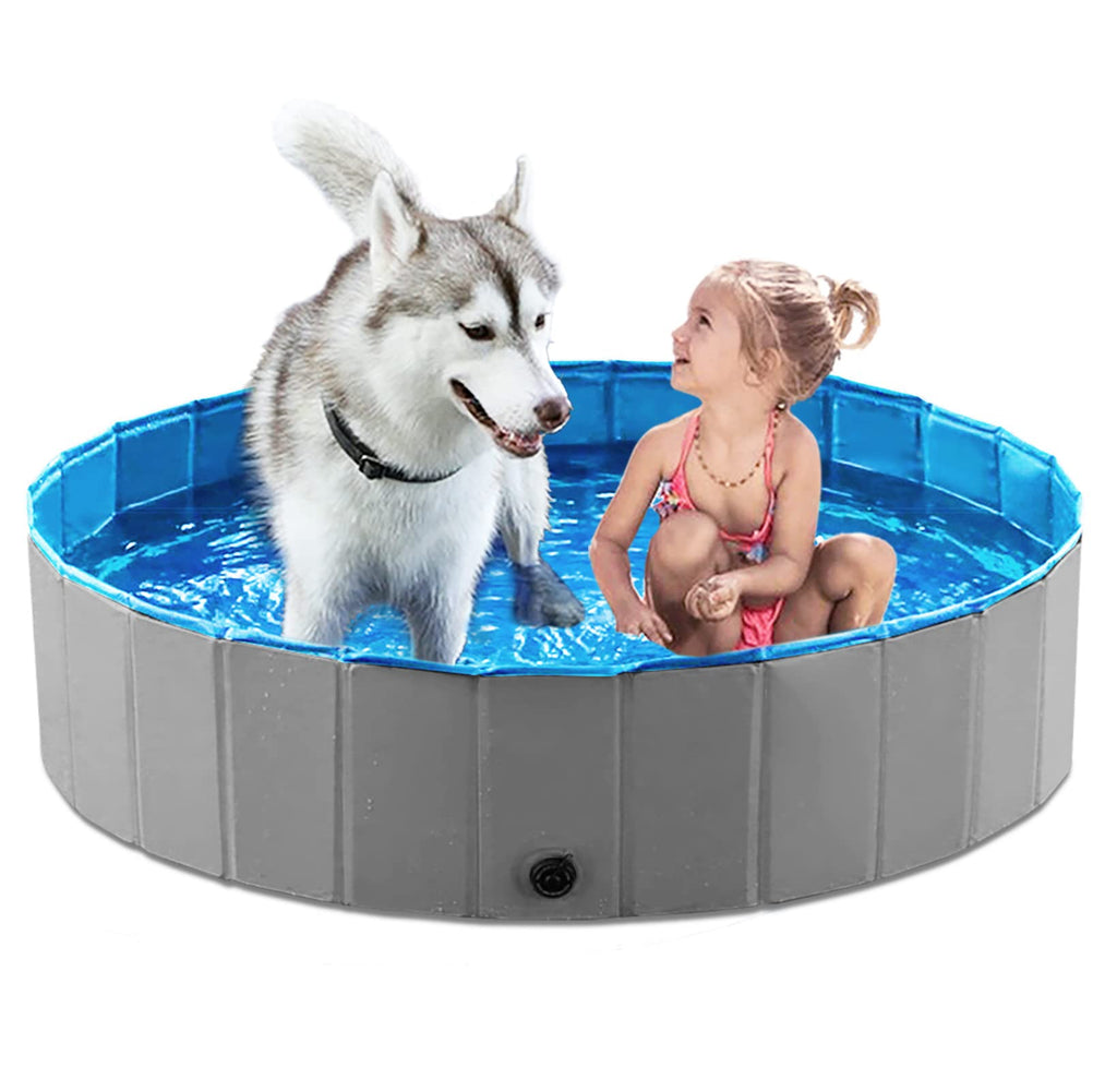 Foldable Dog Pet Bath Pool Collapsible 48" Grey I240