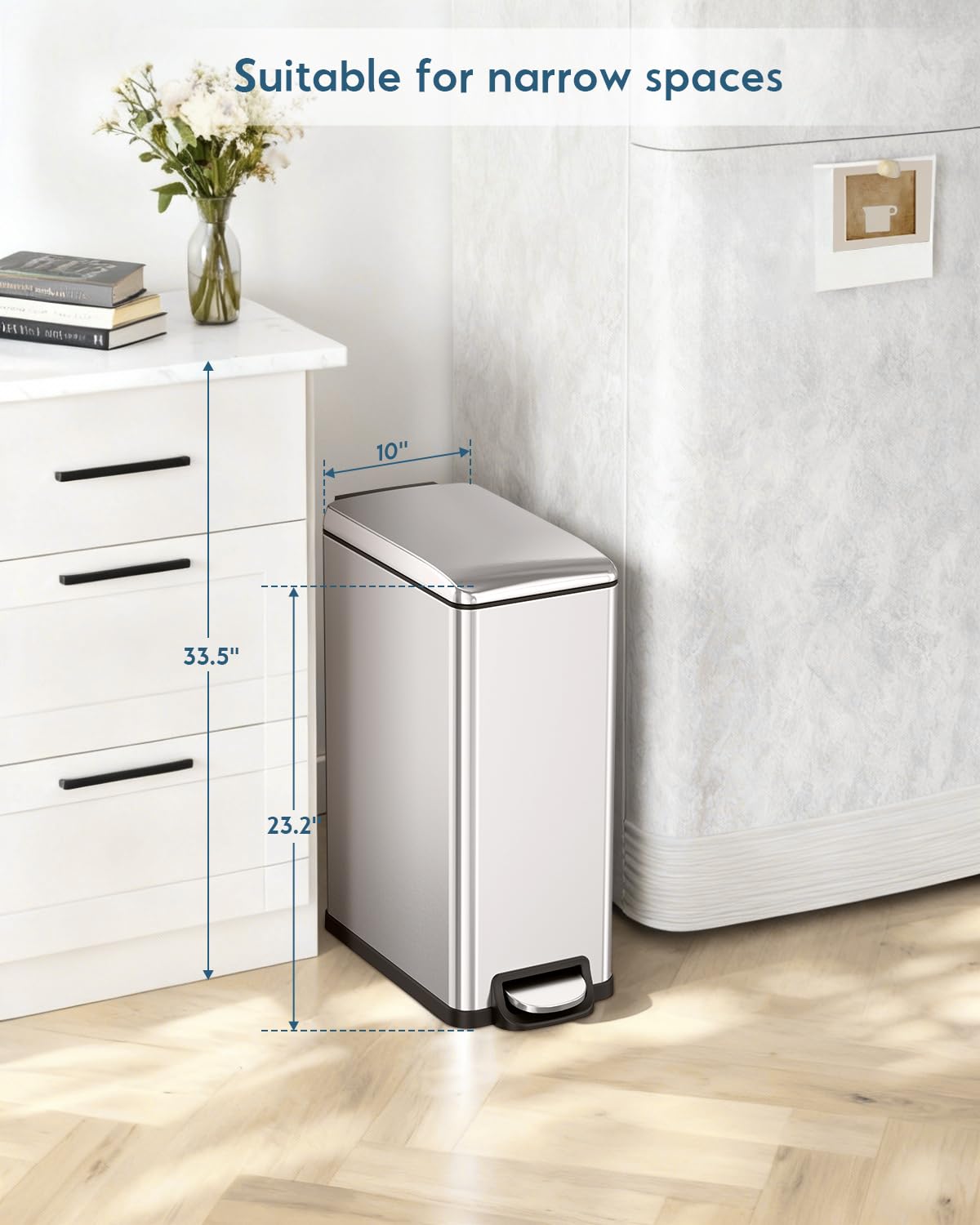 13.2 Gal Stainless Steel Slim Kitchen Trash Can Z340