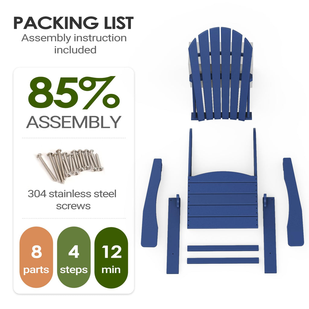HDPE All-Weather Adirondack Chair 380 lbs Capacity Dark Blue W642