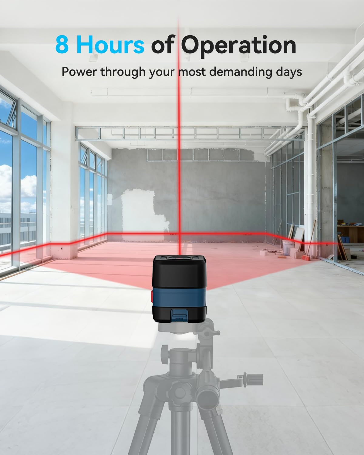 Cross Line Laser Level with Self-Leveling, Vertical and Horizontal Line, 360 Degree, Carrying Pouch, Battery Included B5872