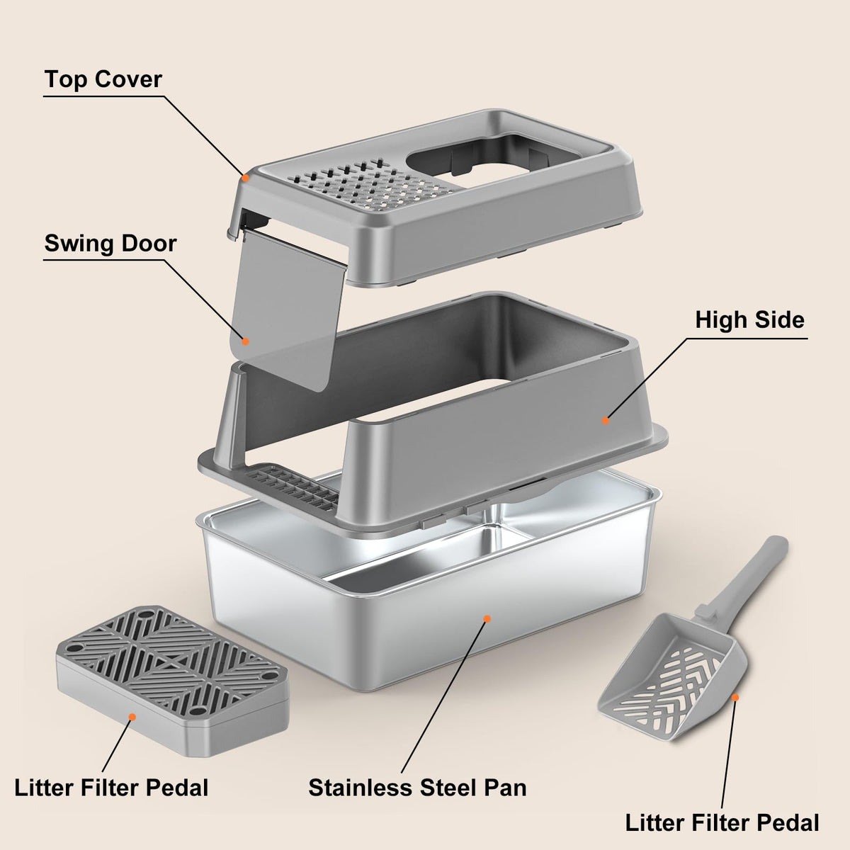 Extra Large Stainless Steel Litter Box with Lid H2205