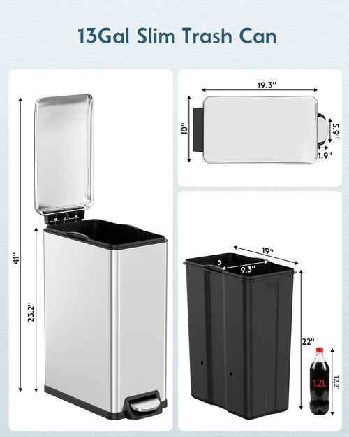 13.2 Gal Stainless Steel Slim Kitchen Trash Can Z340
