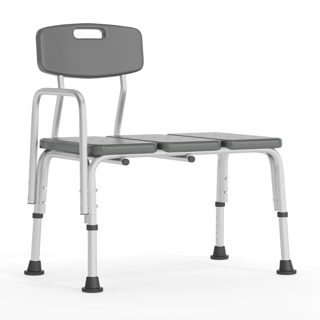 Adjustable Gray Bath & Shower Transfer Bench with Back and Side Arm Y217