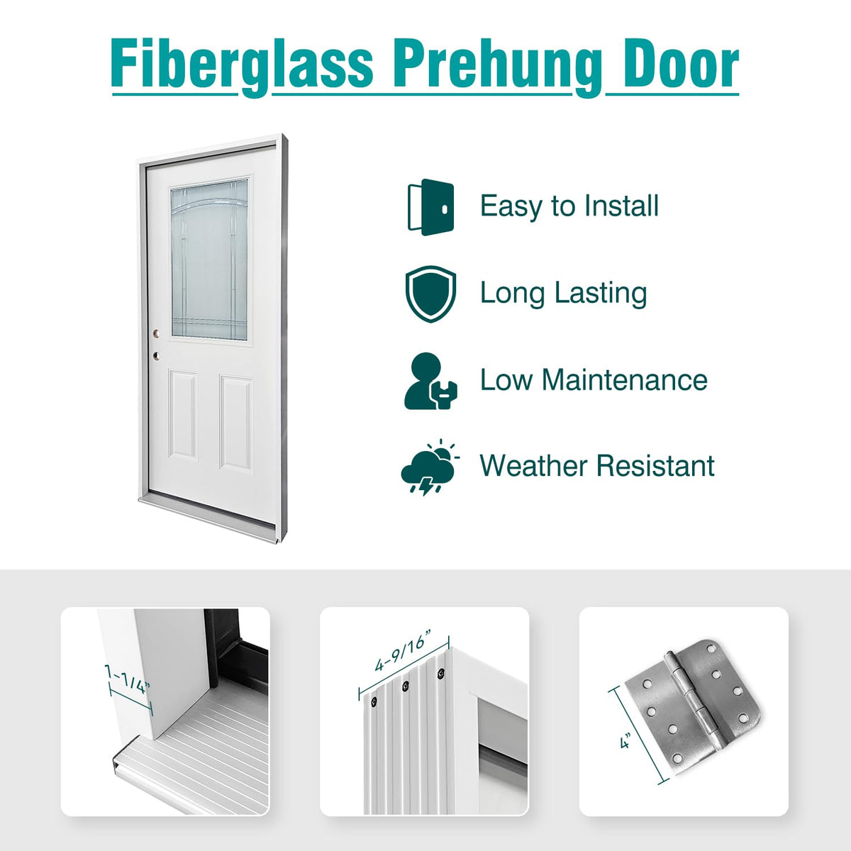 White Fiberglass Prehung 36" x 80" Entry Door Z53148
