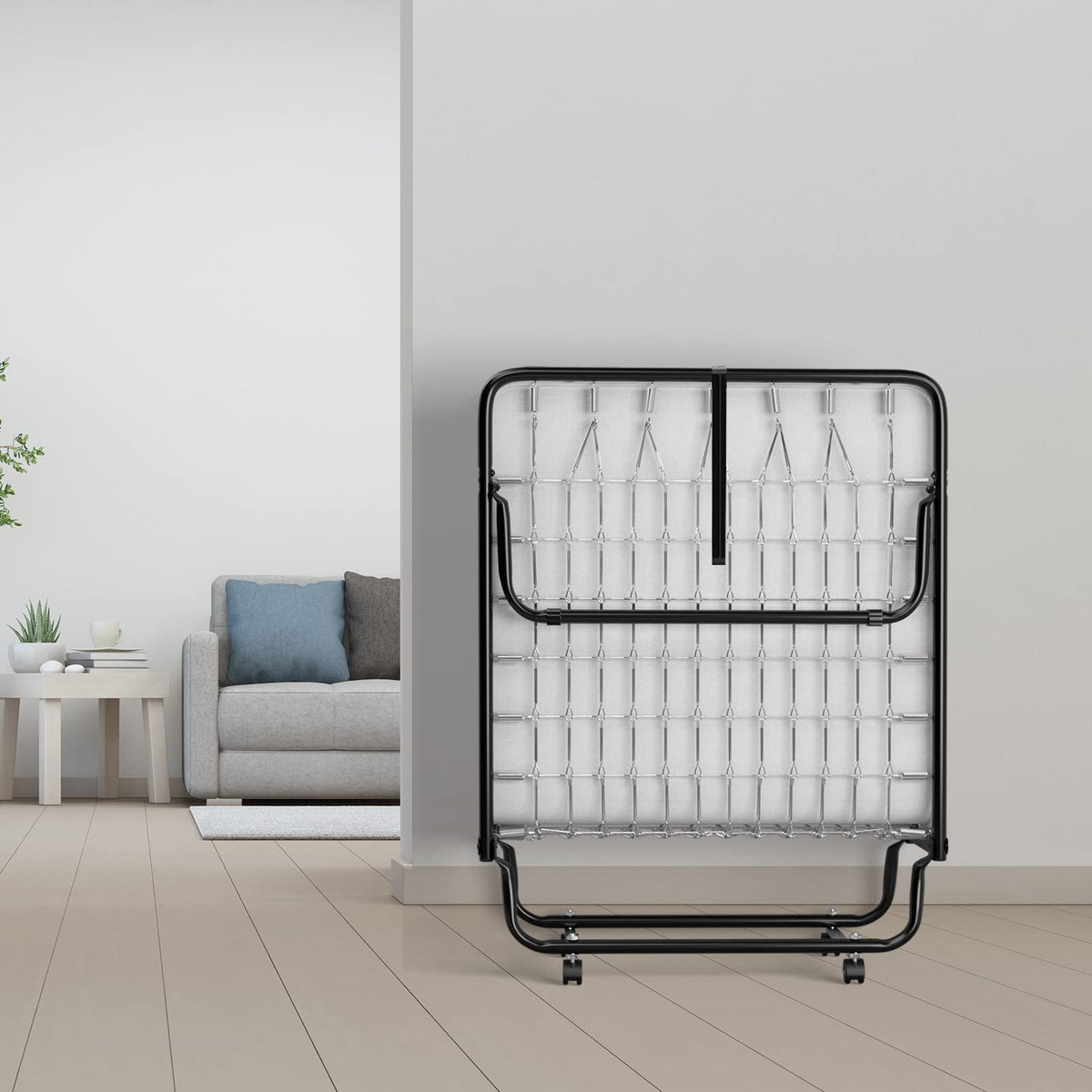 Folding Bed with Memory Foam Mattress and Metal Frame on Wheels X3481