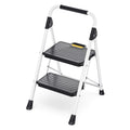 2 Step White Folding Ladder with Anti-Slip Pedals W654093