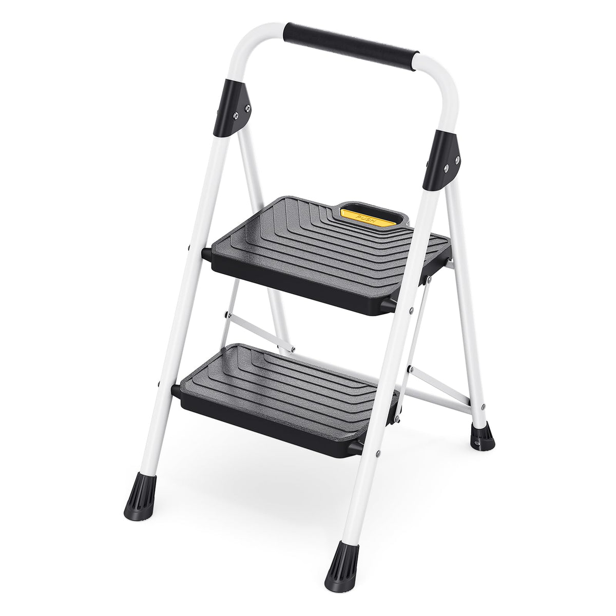 2 Step White Folding Ladder with Anti-Slip Pedals W654093