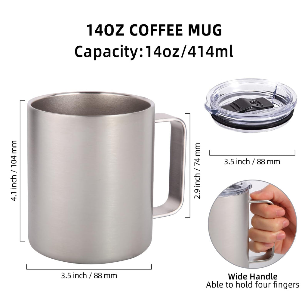 14oz Insulated Stainless Steel Coffee Mug with Lid 2 Pack V673222