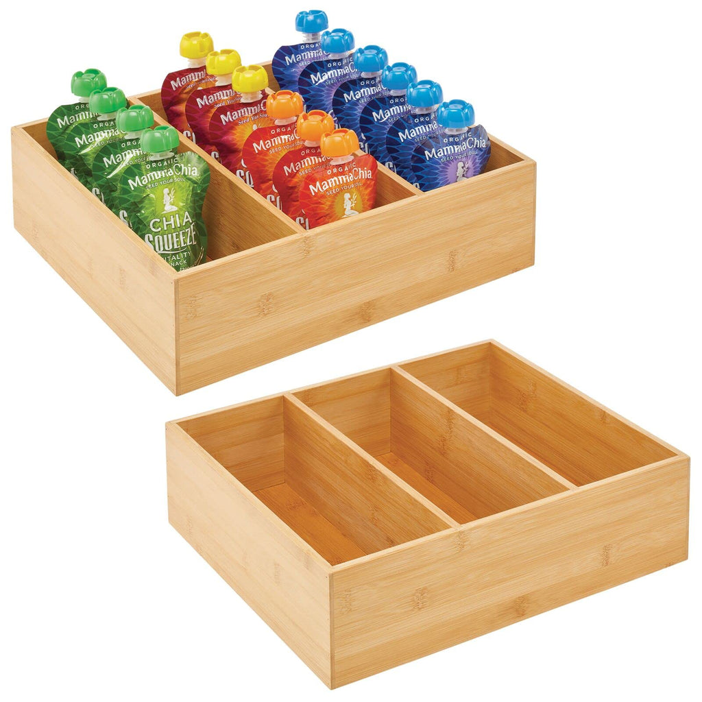 Bamboo 3 Section Stackable Pantry Organizer Bin, 2 Pack H957509