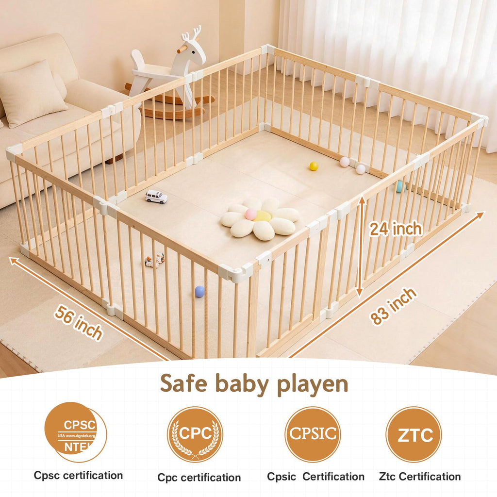 Foldable Wooden Playpen with Gate T207949