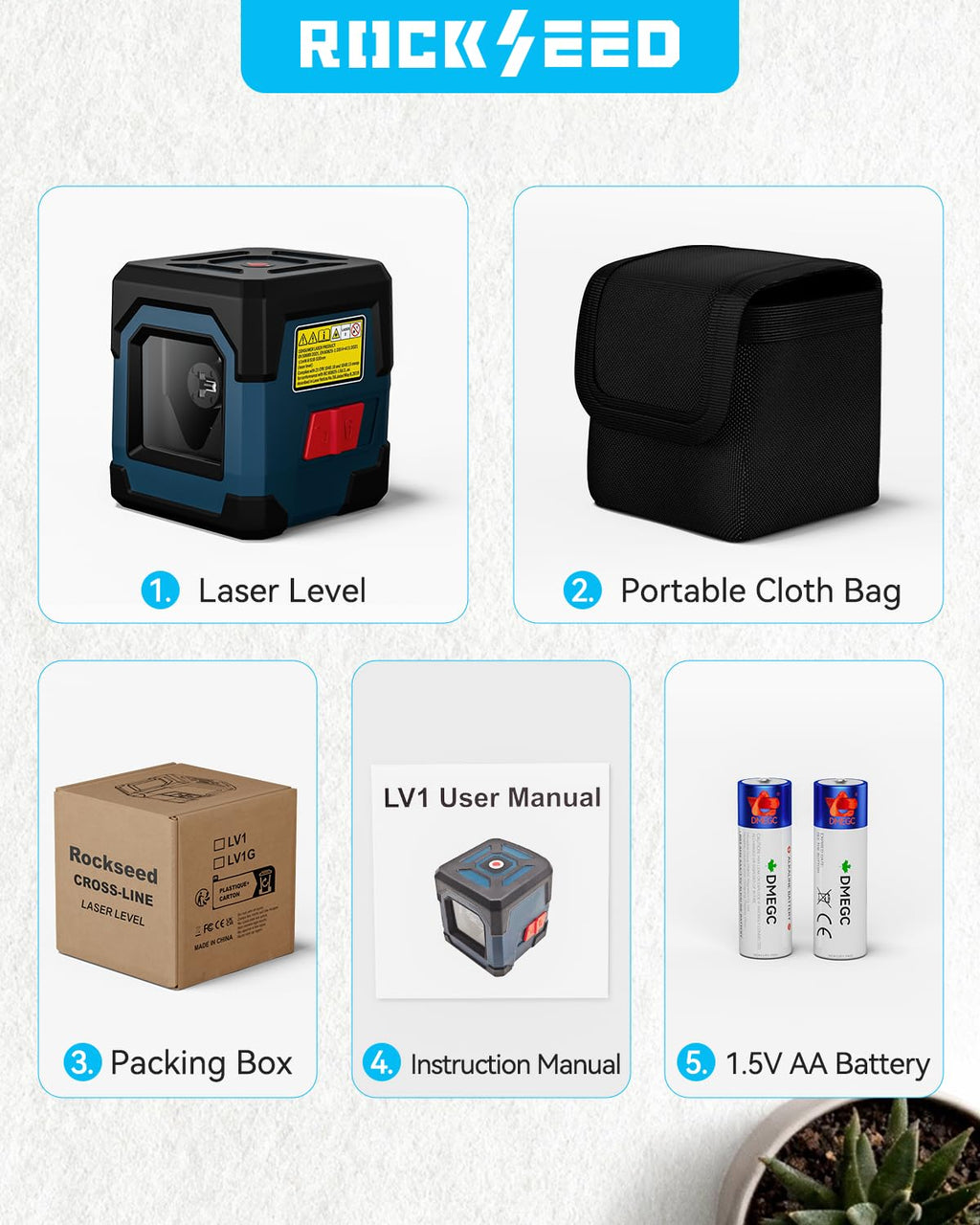 Cross Line Laser Level with Self-Leveling, Vertical and Horizontal Line, 360 Degree, Carrying Pouch, Battery Included B5872