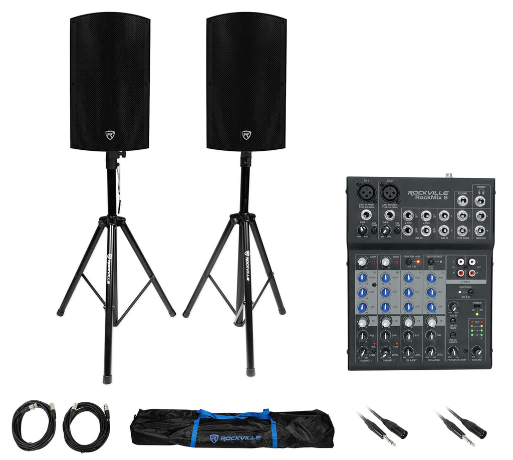 15" Powered PA Speaker Pair with 8 Mixer M96039