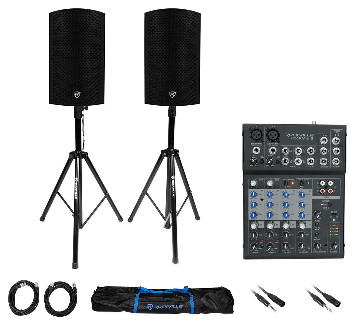 15" Powered PA Speaker Pair with 8 Mixer M96039