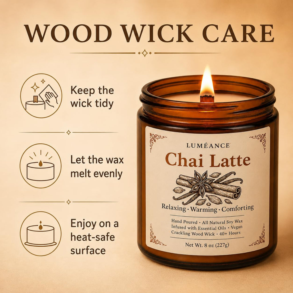 Chai Latte Scented Candle, 8 oz, Soy Wax, Crackling Wood Wick I6316