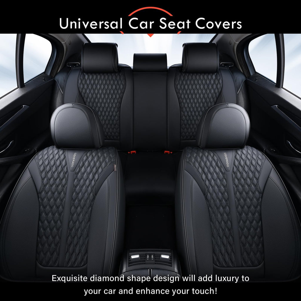 Black 5 Seats Nappa Leather Car Seat Covers Full Set V591