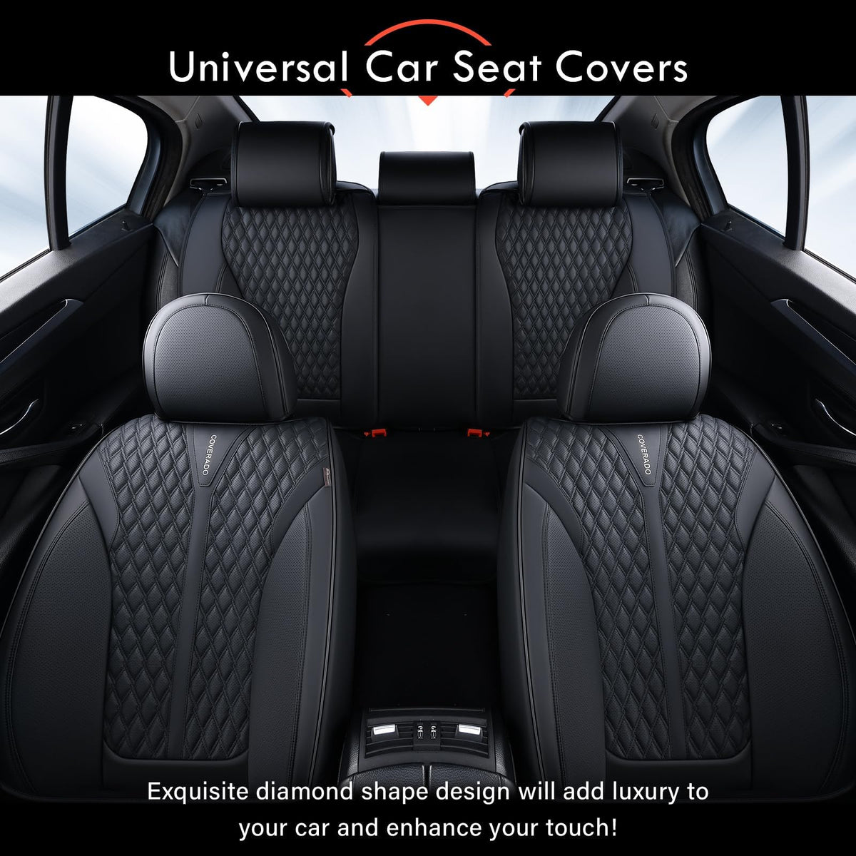 Black 5 Seats Nappa Leather Car Seat Covers Full Set V591