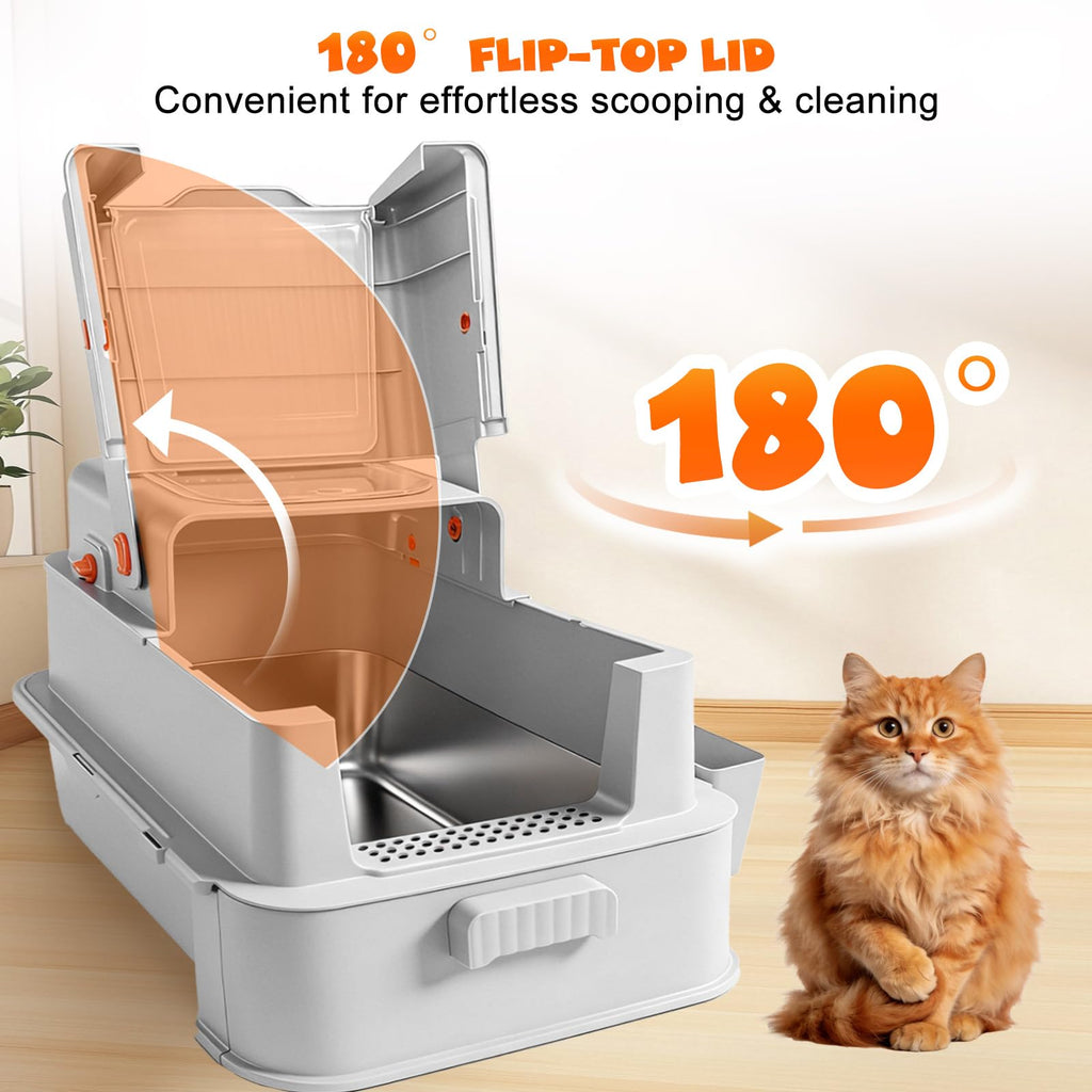 Enclosed Stainless Steel Cat Litter Box with Drawer R273017