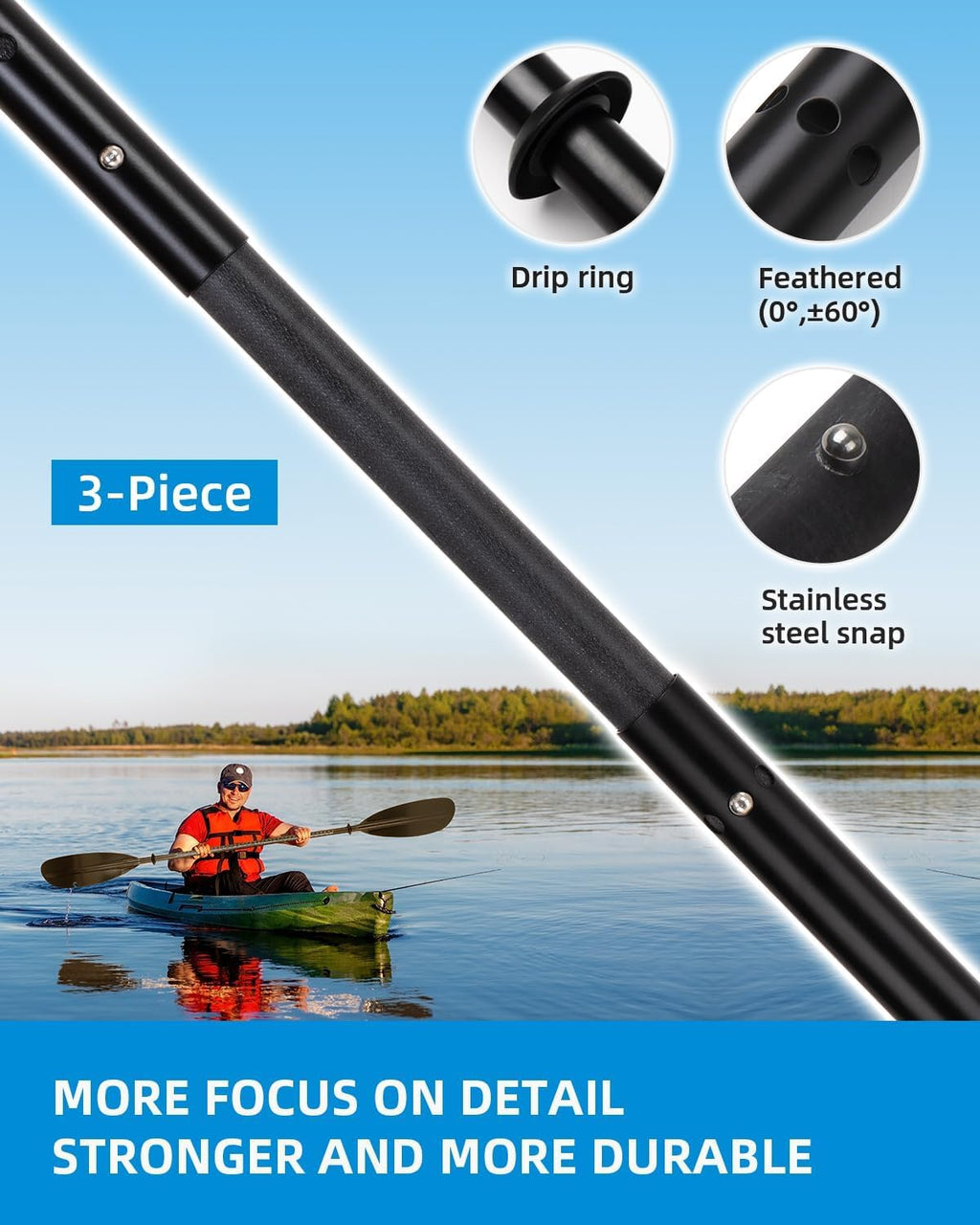 Adjustable Fishing Kayak Paddle with Paddle Leash L524