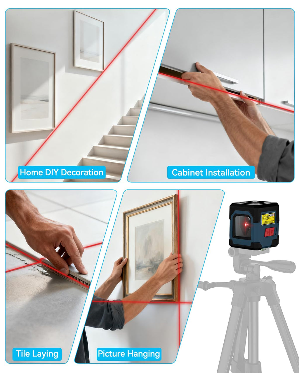 Cross Line Laser Level with Self-Leveling, Vertical and Horizontal Line, 360 Degree, Carrying Pouch, Battery Included B5872