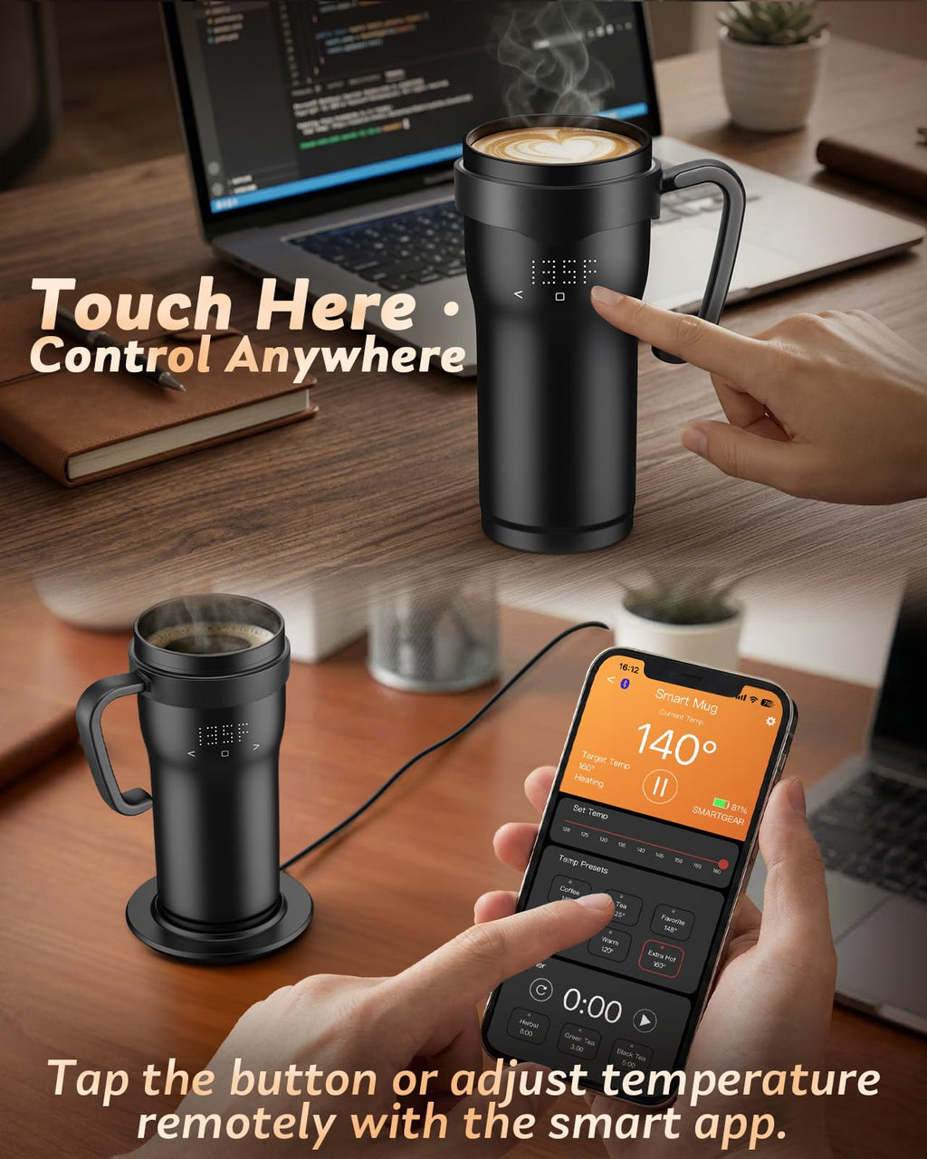 16oz Temperature Control Rechargeable Heated Mug W525