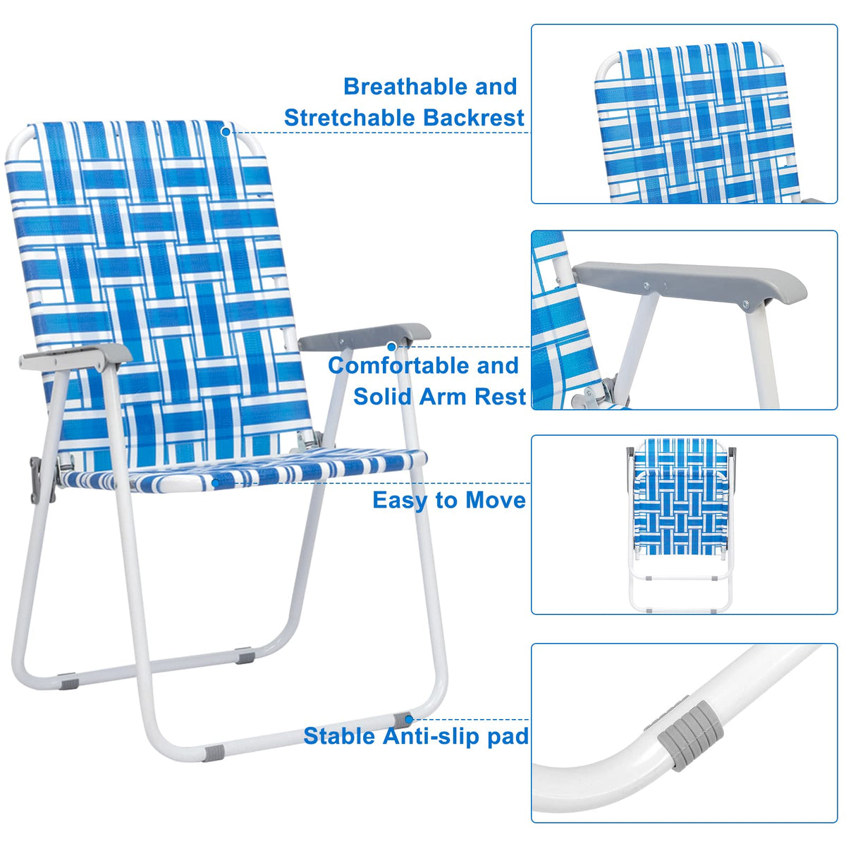 2 Pcs Webbed Folding Beach Chair H14591