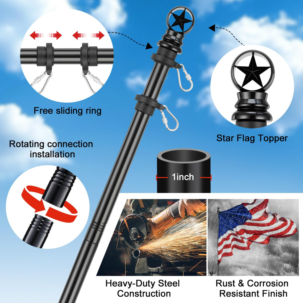 5ft Stainless Steel Flagpole with 3x5 Embroidered US Flag S205175
