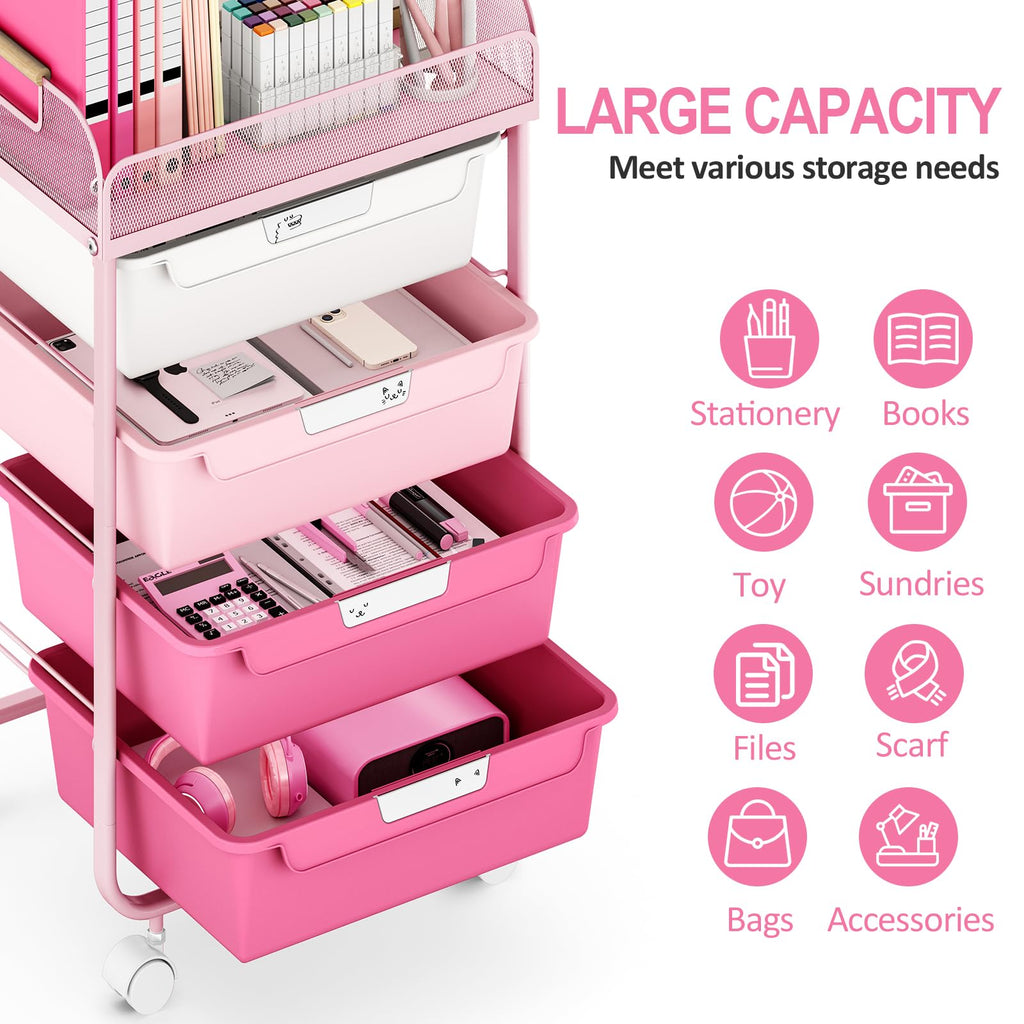 4-Drawer Rolling Storage Cart with Mesh Top H28470