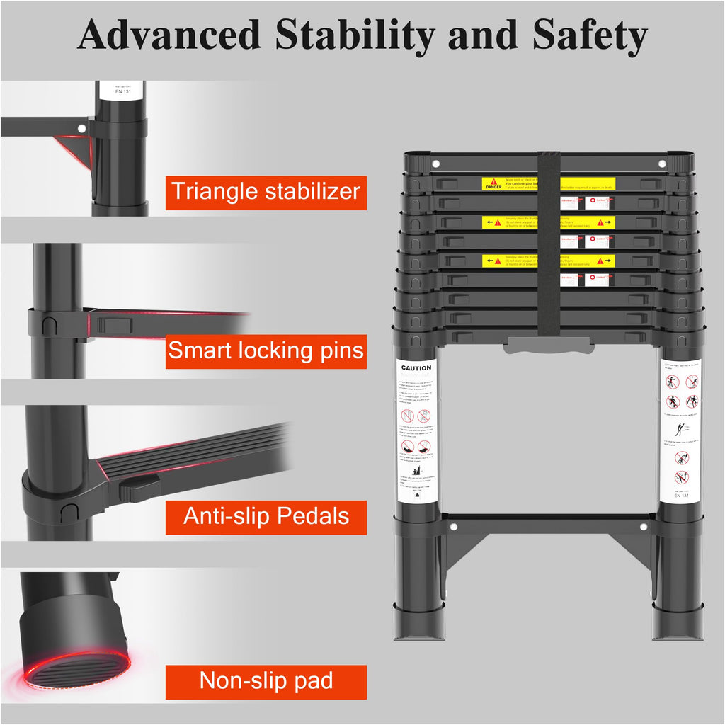 10.5 FT Aluminum Telescoping Ladder 330 Lbs O834