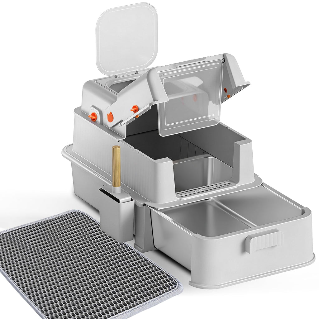 Enclosed Stainless Steel Cat Litter Box with Drawer R273017