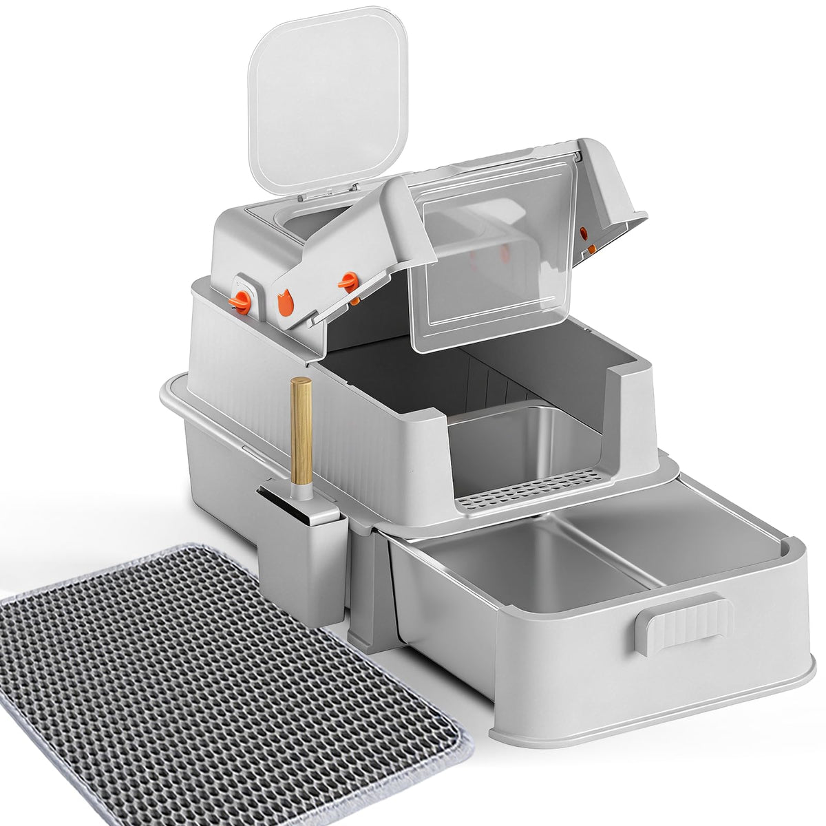 Enclosed Stainless Steel Cat Litter Box with Drawer R273017