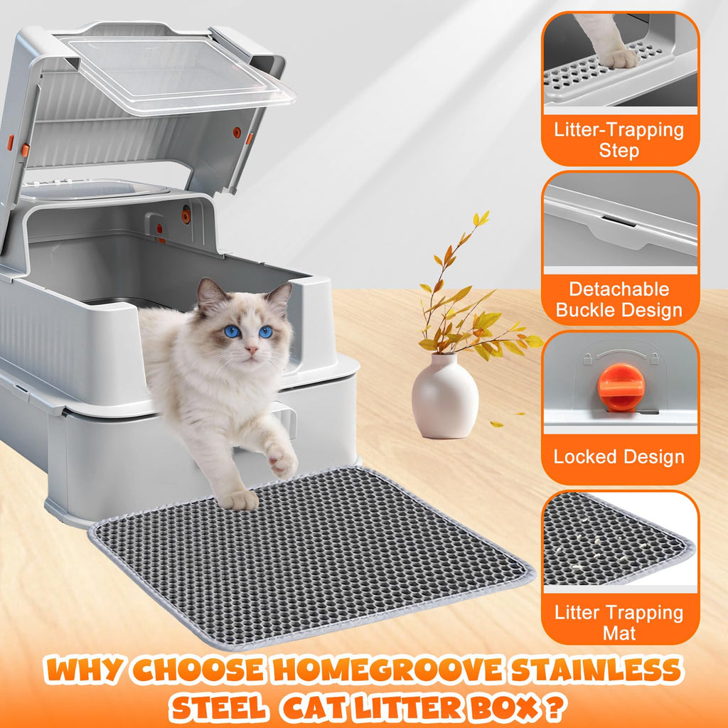 Enclosed Stainless Steel Cat Litter Box with Drawer R273017