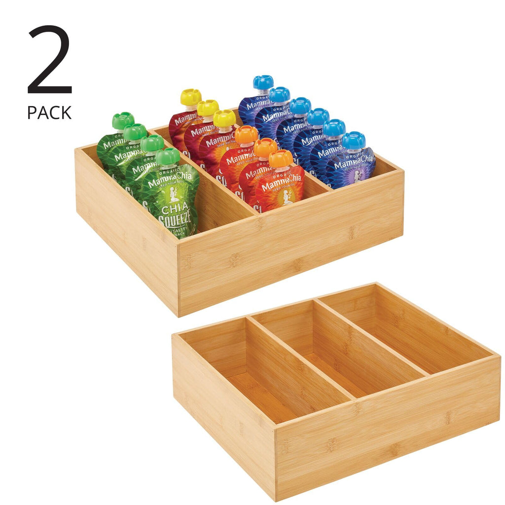 Bamboo 3 Section Stackable Pantry Organizer Bin, 2 Pack H957509