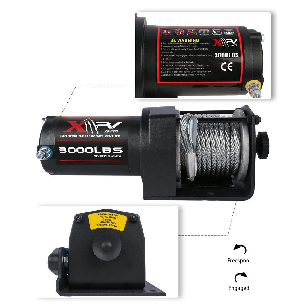 3000 lb 12V DC Electric Winch with Wireless Remote and Corded Control J201