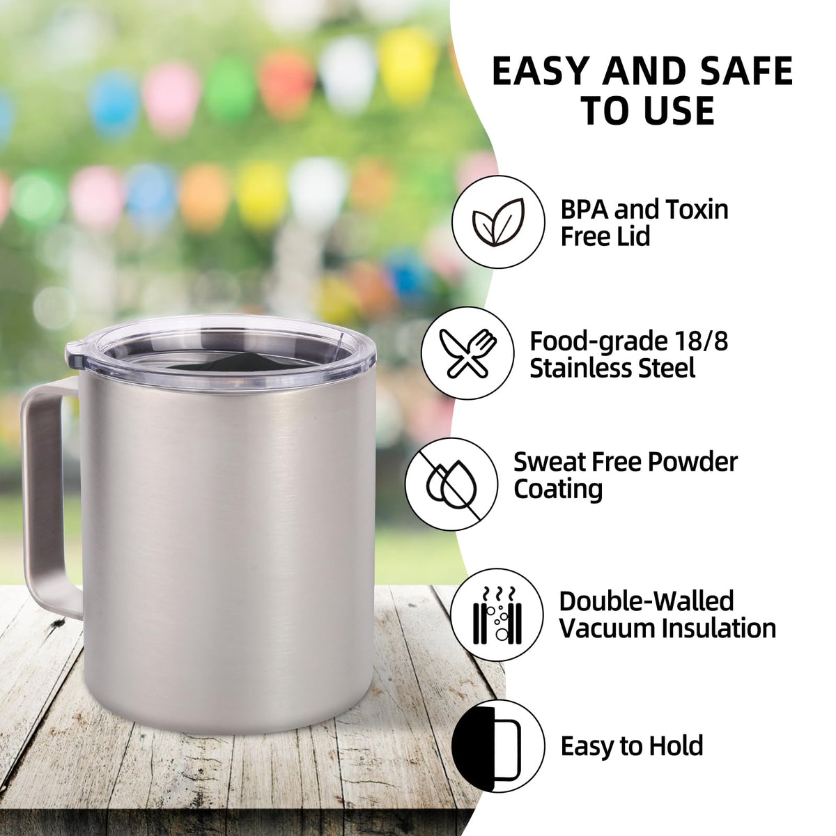 14oz Insulated Stainless Steel Coffee Mug with Lid 2 Pack V673222