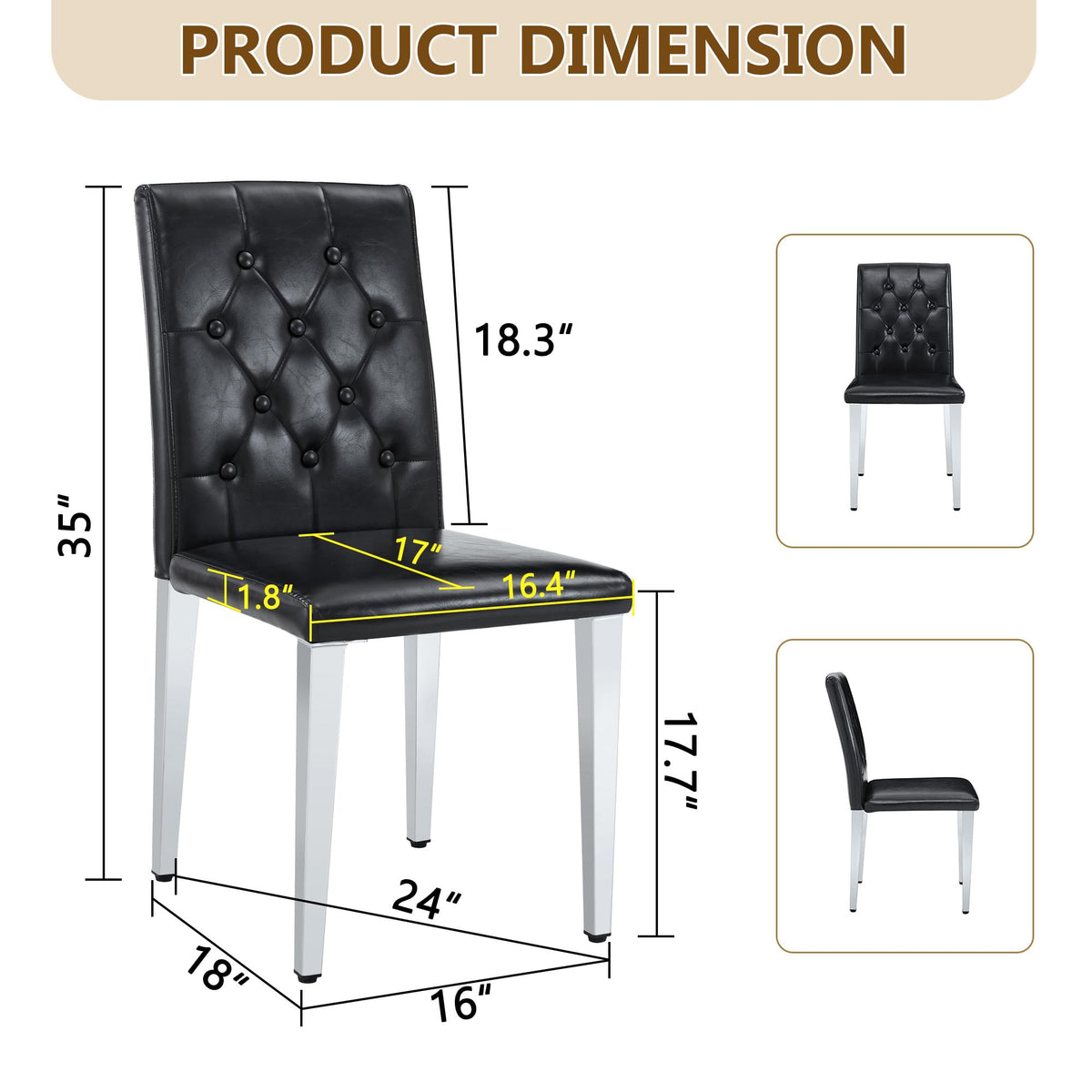 Black Upholstered Dining Chairs Set of 4 with Silver Metal Legs Z759