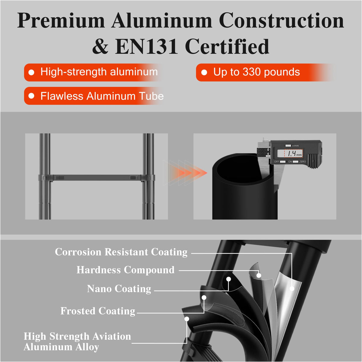 10.5 FT Aluminum Telescoping Ladder 330 Lbs O834