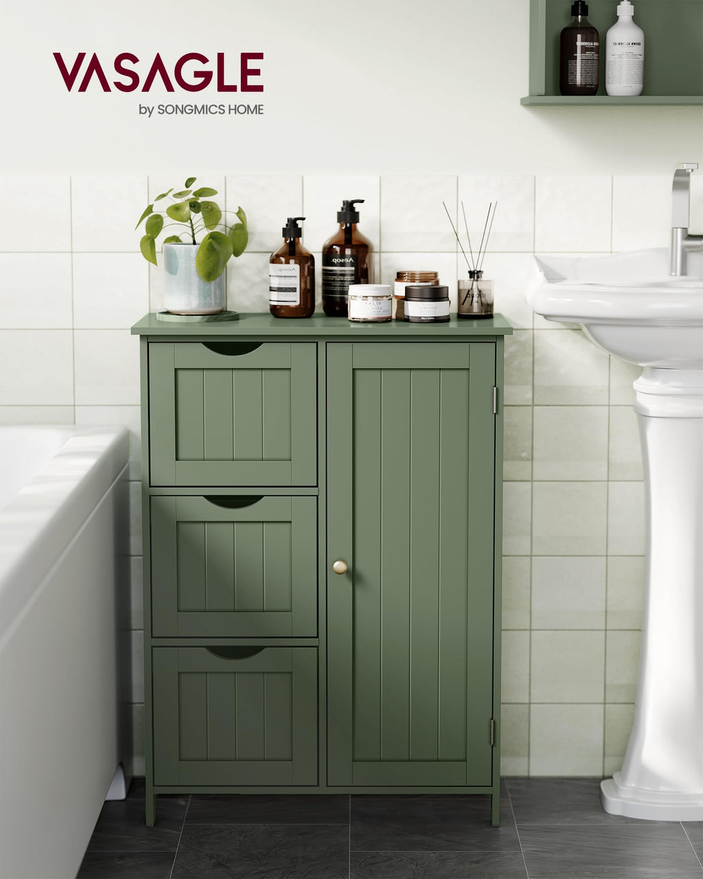 Forest Green 3 Drawer Bathroom Floor Storage Cabinet S782174