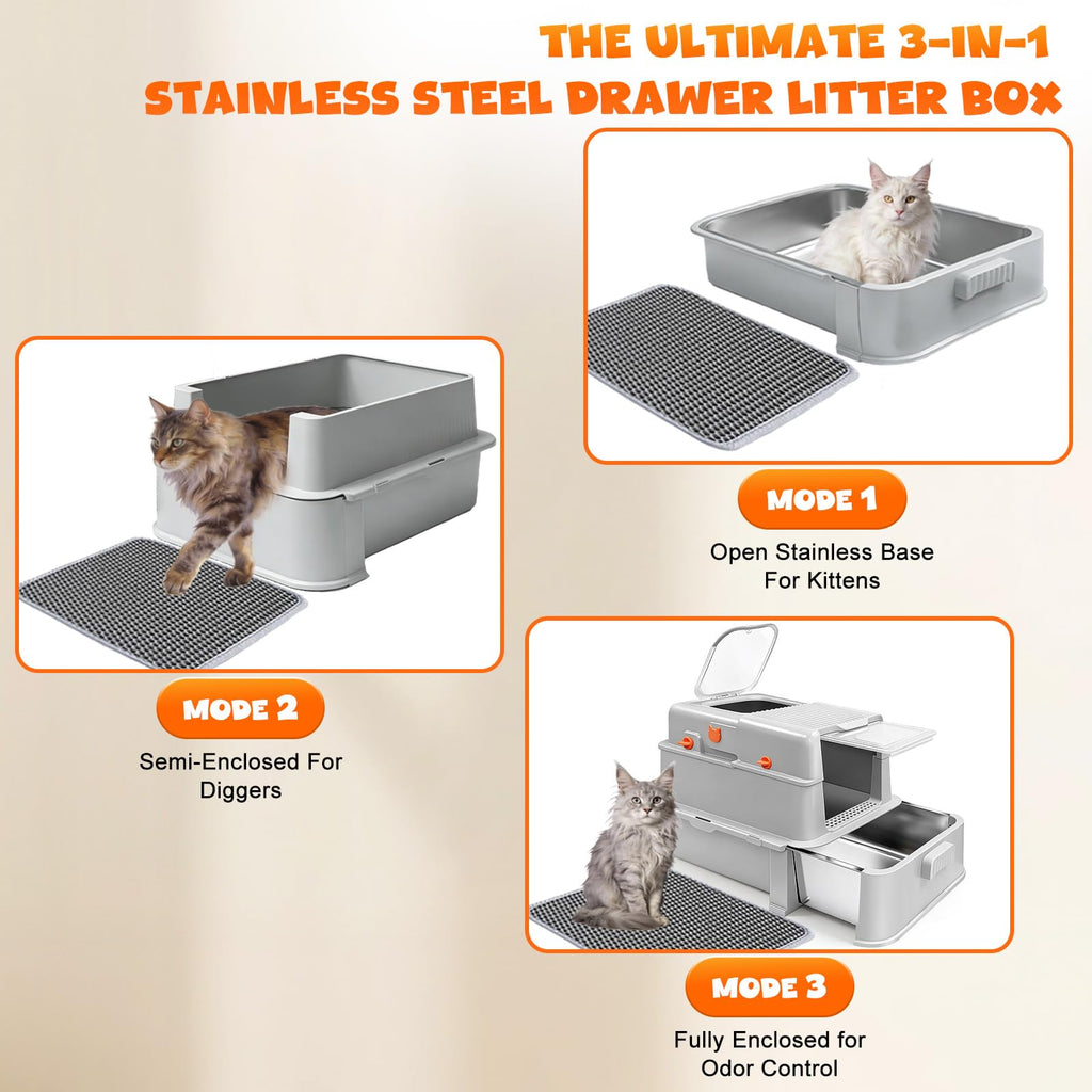 Enclosed Stainless Steel Cat Litter Box with Drawer R273017