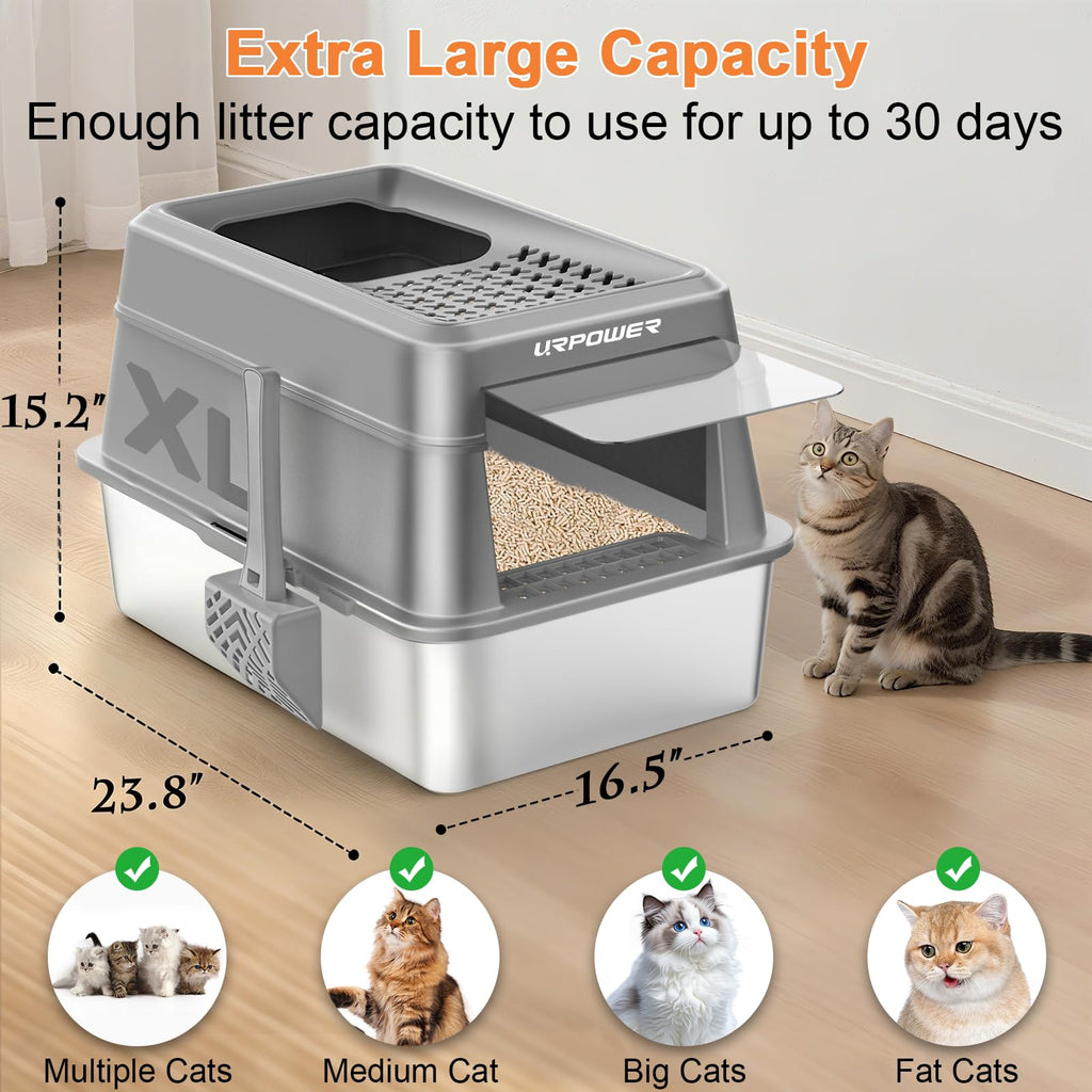 Extra Large Stainless Steel Litter Box with Lid H2205