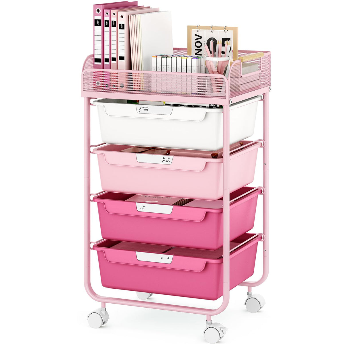 4-Drawer Rolling Storage Cart with Mesh Top H28470