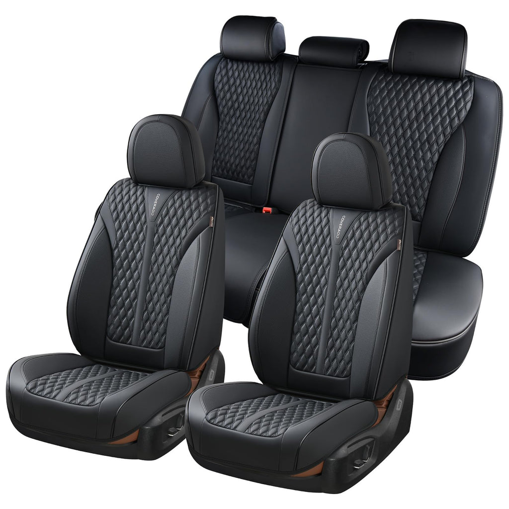 Black 5 Seats Nappa Leather Car Seat Covers Full Set V591
