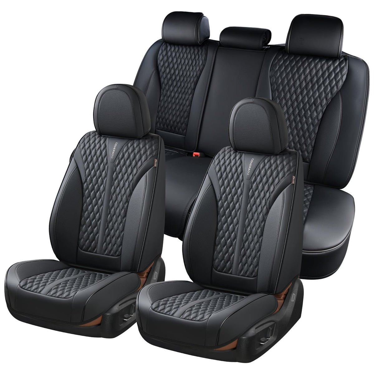 Black 5 Seats Nappa Leather Car Seat Covers Full Set V591
