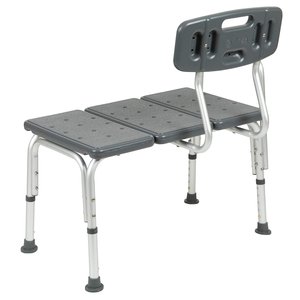 Adjustable Gray Bath & Shower Transfer Bench with Back and Side Arm Y217